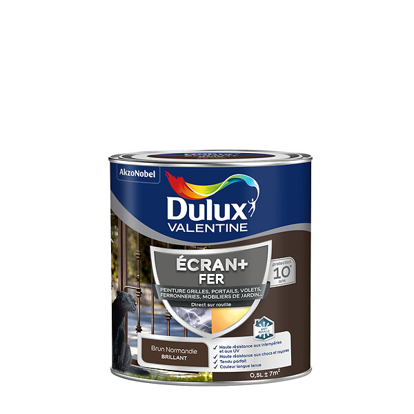 DULUX VALENTINE - Peinture extérieure Fer Ecran+DuluxValentine Brill-Brun Normandie 0,5L - large