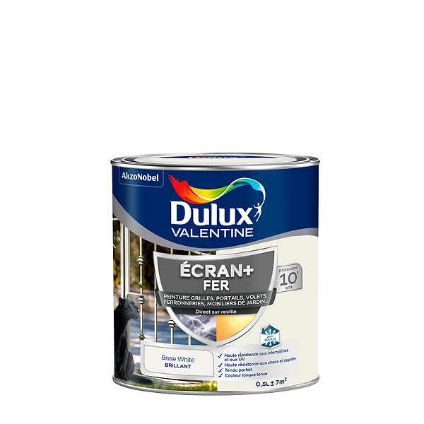 DULUX VALENTINE - Peinture extérieure fer Ecran+ - Blanc - 0,5L - large