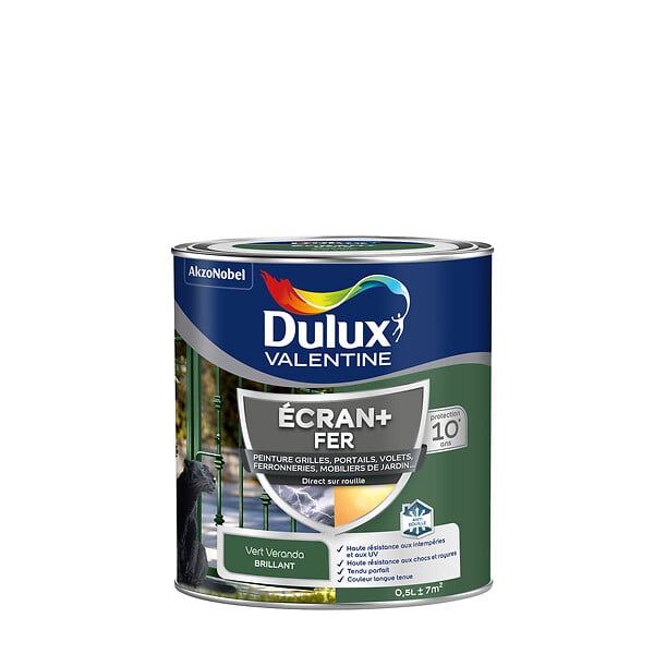 DULUX VALENTINE - Peinture extérieure Fer Ecran+ Dulux Valentine Bril- Vert Véranda 0,5L - large