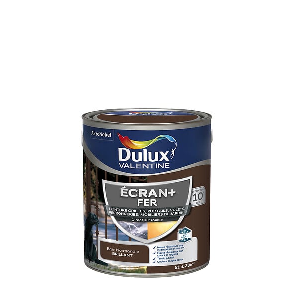 DULUX VALENTINE - Peinture extérieure Fer Ecran+ Brun Normandie 2L - large