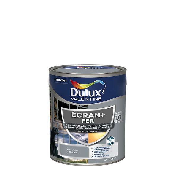 DULUX VALENTINE - Peinture extérieure Fer Ecran+ Dulux Valentine Brillant- Gris Acier 2L - large