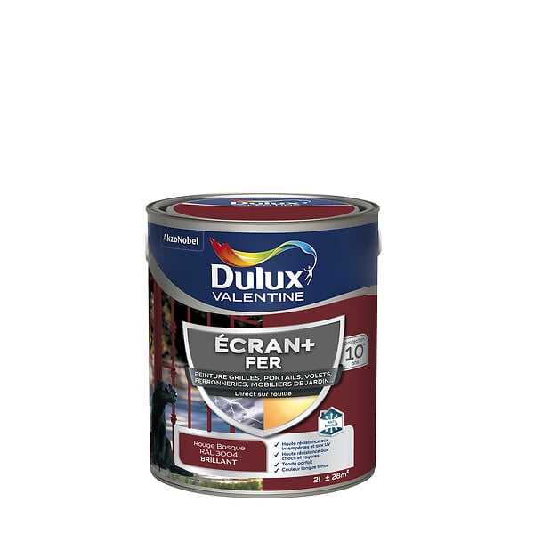 DULUX VALENTINE - Peinture antirouille métal - Ecran+ Fer - Rouge Basque - 2L - large