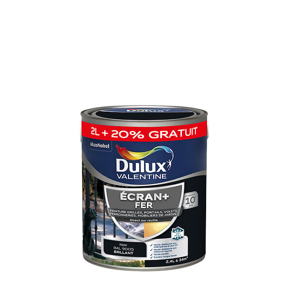 DULUX VALENTINE - Peinture extérieure métaux ferreux Ecran+ Fer Noir 2,4 L - large