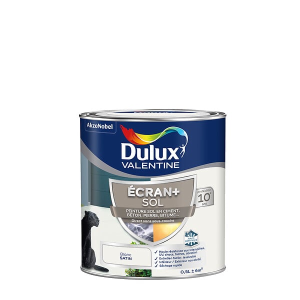 DULUX VALENTINE - Peinture sol int/ext Ecran+ - Satin - BaseWhite 0,5L - large