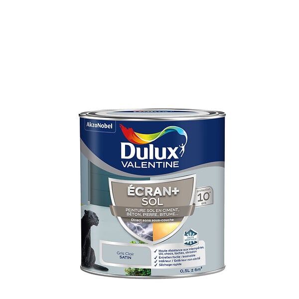 DULUX VALENTINE - Peinture Sol int/ext Ecran+ Dulux Valentine Satin - Gris Clair 0,5 L - large