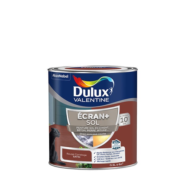 DULUX VALENTINE - Peinture Sol int/ext Ecran+ Dulux Valentine Satin-Rouge Carrelage 0,5L - large