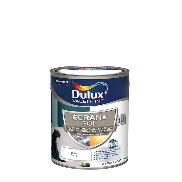 DULUX VALENTINE - Peinture sol int/ext Écran+ Satin - Blanc BW - 2,5L - large
