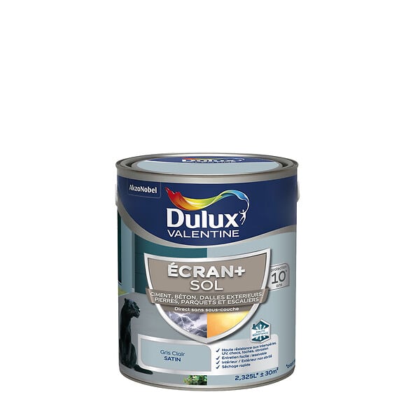 DULUX VALENTINE - Peinture sol int/ext - Acrylique Ecran+ - Gris Clair - 2,5L - large