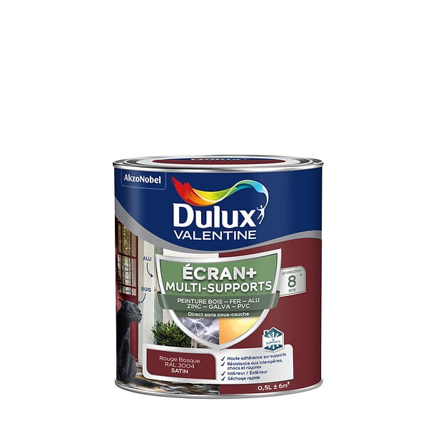 DULUX VALENTINE - Peinture Ext M/Sup Ecran+ Dulux Valentine Satin - Rouge Basque  0,5 L - large