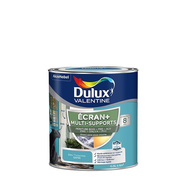 DULUX VALENTINE - Peinture extérieure Ecran+ Satin Bleu Turquoise 0,5L - large