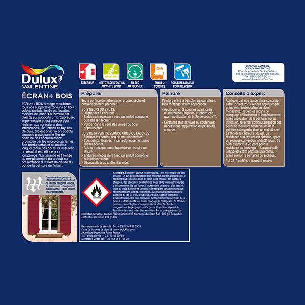 DULUX VALENTINE - Peinture bois extérieur Ecran+ - Noir - 0,25 L - large