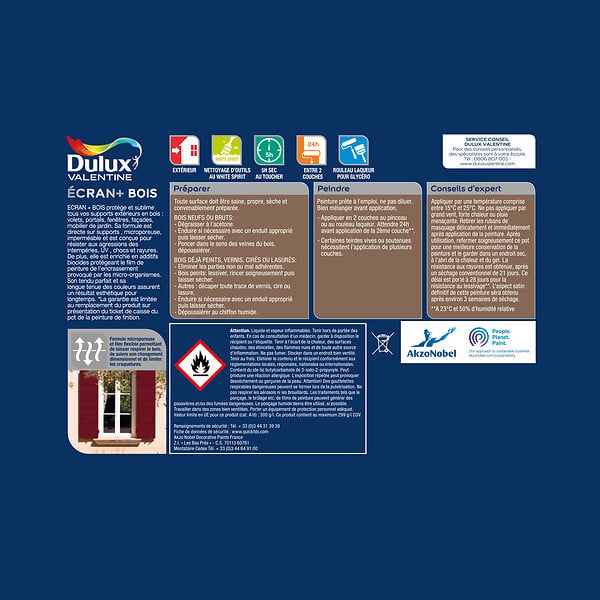 DULUX VALENTINE - Peinture extérieure bois Ecran+ Satin - Bleu Breton - 0,5L - large