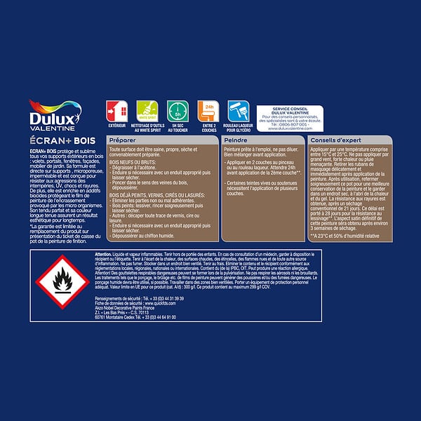 DULUX VALENTINE - Peinture extérieure Bois Ecran+ Dulux Valentine Satin - Base Clear 2L - large
