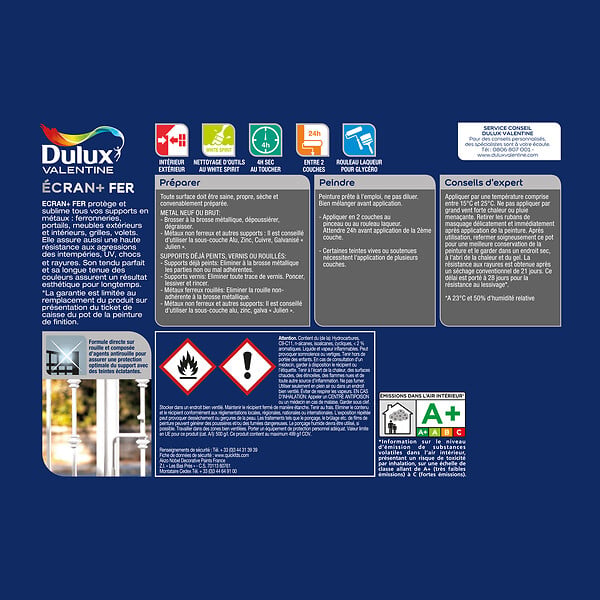 DULUX VALENTINE - Peinture fer extérieure Ecran+ Mat - Noir 0,25 L - large