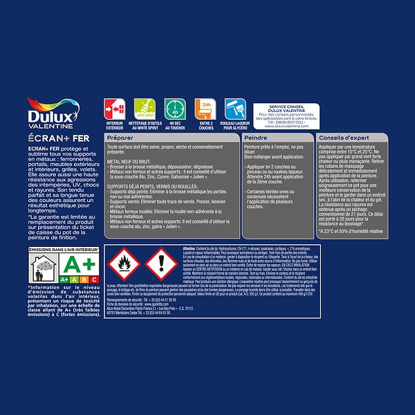 DULUX VALENTINE - Peinture métal ferreux - ECRAN+ FER - Bleu Breton - 0,5L - large