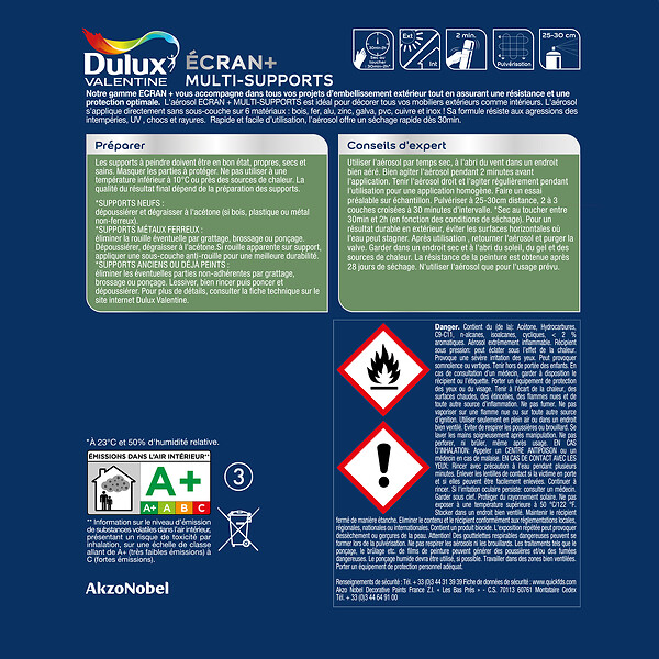 DULUX VALENTINE - Aérosol Multi-supports Ecran+ Dulux Valentine Satin - Corail 400 ml - large