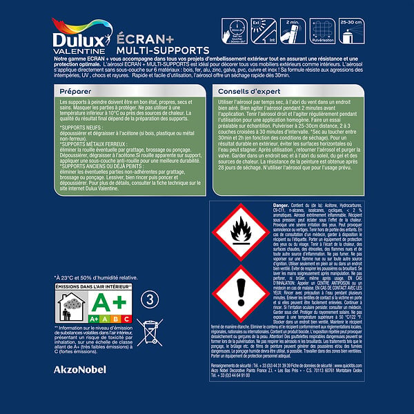 DULUX VALENTINE - Bombe de peinture Multi-supports Ecran+ Bleu Amazone 400ml - large