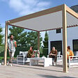 OMBREA - Pergola bioclimatique autoportante 3x4m bois et blanc - vignette