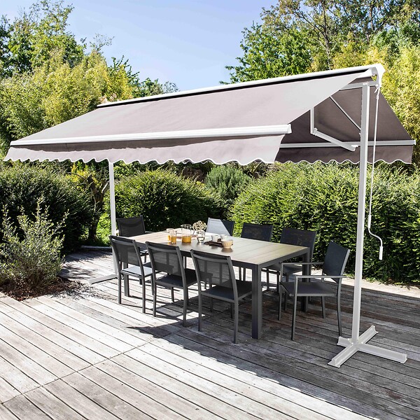 OVIALA - Store double pente avec coffre 3 x 4 m en aluminium écru  - Delgada - large