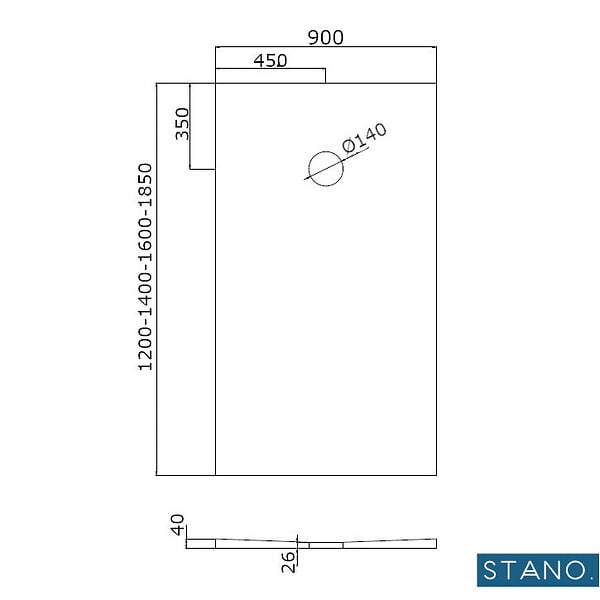 STANO - Receveur de douche à carreler 90 x 140 cm DINO 4 pentes - large