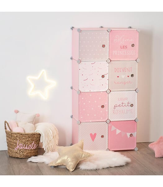 ATMOSPHERA - Armoire Enfant avec Rangement et Penderie modulable Rose H 124 cm - large