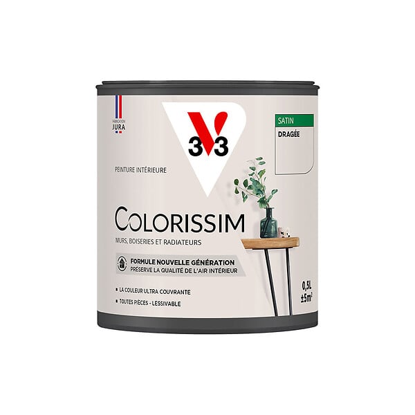 V33 PEINTURE - Peinture murale satinée Colorissim Dragée - 0,5L - large