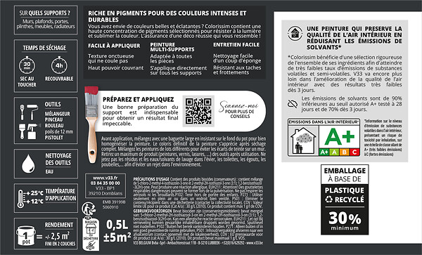 V33 PEINTURE - Peinture de finition satin Colorissim Blanc grisé 0,5L - large