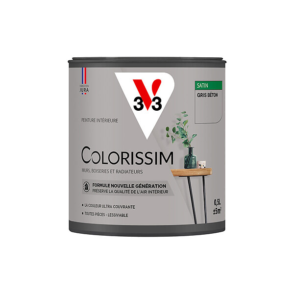V33 PEINTURE - Peinture multi-supports - Colorissim Satin - Gris béton 0.5L - large