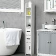 KLEANKIN - Meuble bas colonne rangement salle de bain WC 3 portes 2 niches étagère blanc - vignette
