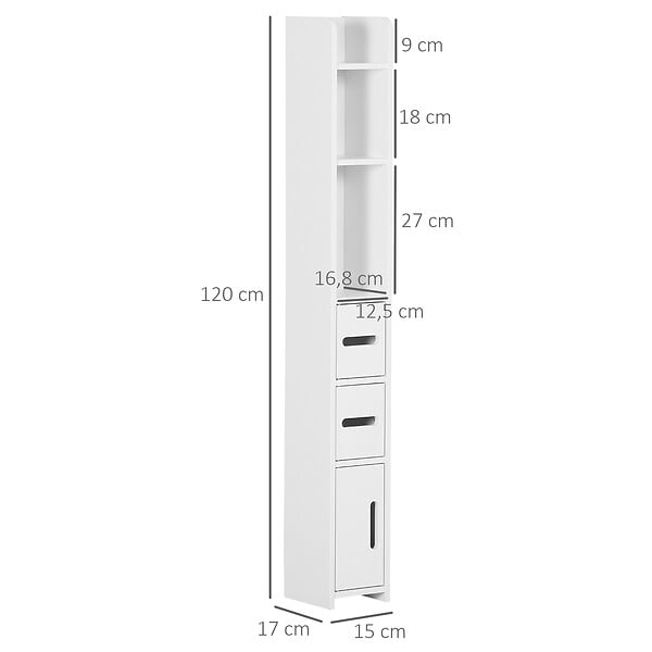 KLEANKIN - Meuble bas colonne rangement salle de bain WC 3 portes 2 niches étagère blanc - large