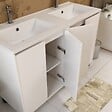AURLANE - Meuble Salle de Bains 120 cm Laqué Blanc 4 Portes, Vasque, Miroirs 60x80 et Réglettes Led - XENOS - vignette