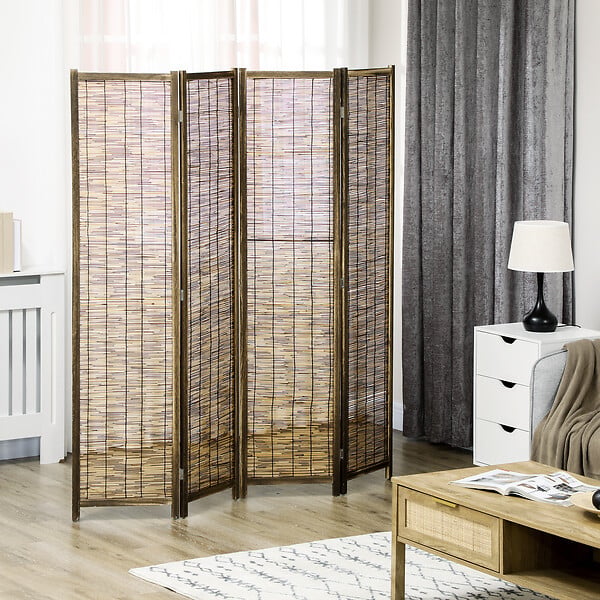 HOMCOM - Paravent intérieur 4 panneaux pliables séparateur de pièce bois de paulownia roseau - large