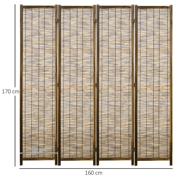 HOMCOM - Paravent intérieur 4 panneaux pliables séparateur de pièce bois de paulownia roseau - large
