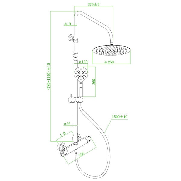 ESSEBAGNO - Luisa colonne de douche thermostatique noire - large