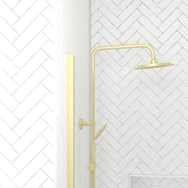 AURLANE - Paroi de Douche 100x200cm Verre Transparent - Barre de Fixation Extensible et Profil Or Brossé - large