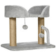PAWHUT - Arbre à chat 2 griffoirs jute naturelle panier jeu 2 boules suspendues avec clochettes peluche grise - vignette