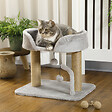 PAWHUT - Arbre à chat 2 griffoirs jute naturelle panier jeu 2 boules suspendues avec clochettes peluche grise - vignette