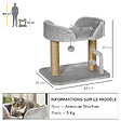 PAWHUT - Arbre à chat 2 griffoirs jute naturelle panier jeu 2 boules suspendues avec clochettes peluche grise - vignette