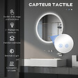 KLEANKIN - Miroir rond lumineux LED de salle de bain Ø 60 cm mural avec éclairage 3 couleurs interrupteur tactile système antibuée 29 W gris - vignette