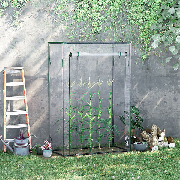 OUTSUNNY - Serre de Jardin serre à tomates 1L x 0,5l x 1,5H m porte zippée déroulante acier thermolaqué PVC haute densité 140 g/m² anti-UV - large