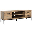 HOMCOM - Meuble TV banc TV design industriel - porte, 2 tiroirs, 2 niches - piètement acier noir - aspect bois de manguier - vignette