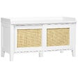 HOMCOM - Meuble chaussures banc à chaussures 2 en 1 style bohème chic 2 portes coulissantes - MDF blanc cannage rotin - vignette