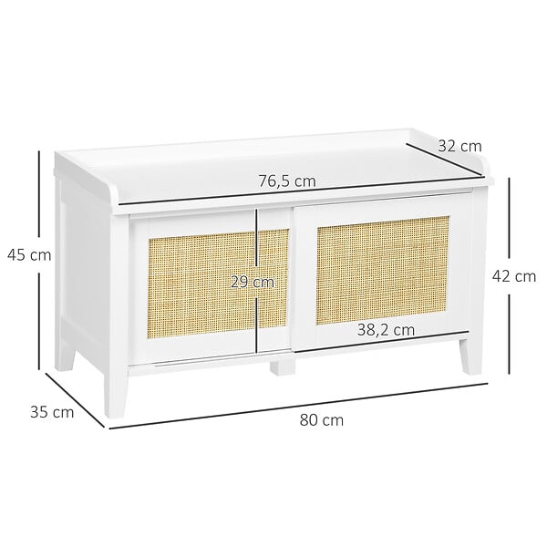 HOMCOM - Meuble chaussures banc à chaussures 2 en 1 style bohème chic 2 portes coulissantes - MDF blanc cannage rotin - large