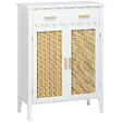 HOMCOM - Meuble à chaussures style bohème chic - 2 portes, 3 étagères, tiroir - MDF blanc cannage rotin - vignette