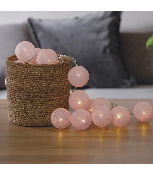 ATMOSPHERA - Guirlande décorative lumineuse 20 LED Boules en Coton Rose D 6 x L 435 cm - large