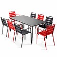 OVIALA - Ensemble table de jardin et 8 fauteuils en métal rouge et gris - Palavas - vignette