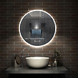AICA SANITAIRE - Horloge LED rond anti-buée miroir de salle de bain tricolore tactile 70x70cm - vignette