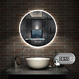 AICA SANITAIRE - Horloge LED rond anti-buée miroir de salle de bain tricolore tactile 70x70cm - vignette