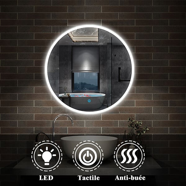 AICA SANITAIRE - LED rond miroir anti-buée de salle de bain Monochrome tactile 100x100cm - large