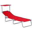 OUTSUNNY - Transat bain de soleil pliable grand confort dossier et pare-soleil réglable multi-positions rouge - vignette